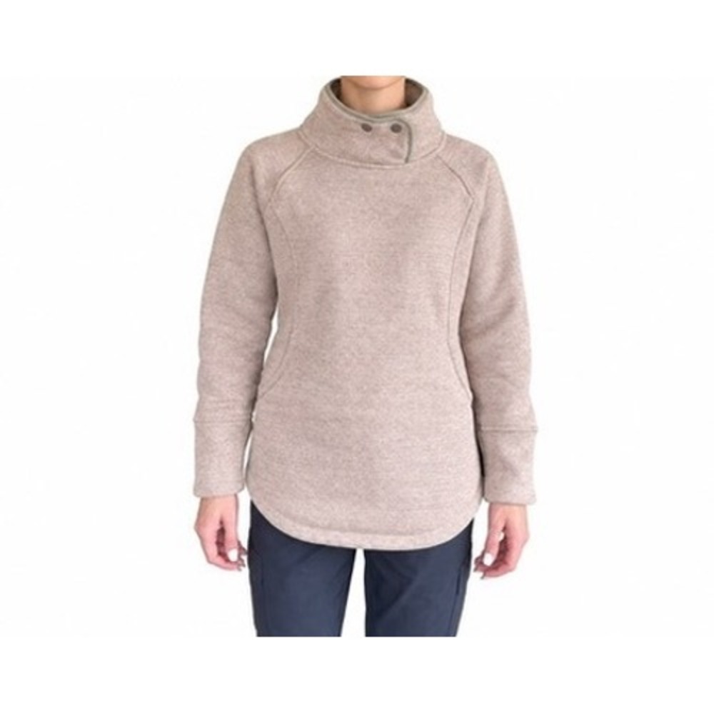 Prana Tan Fleece Pullover Funnel Neck Snap Sweater